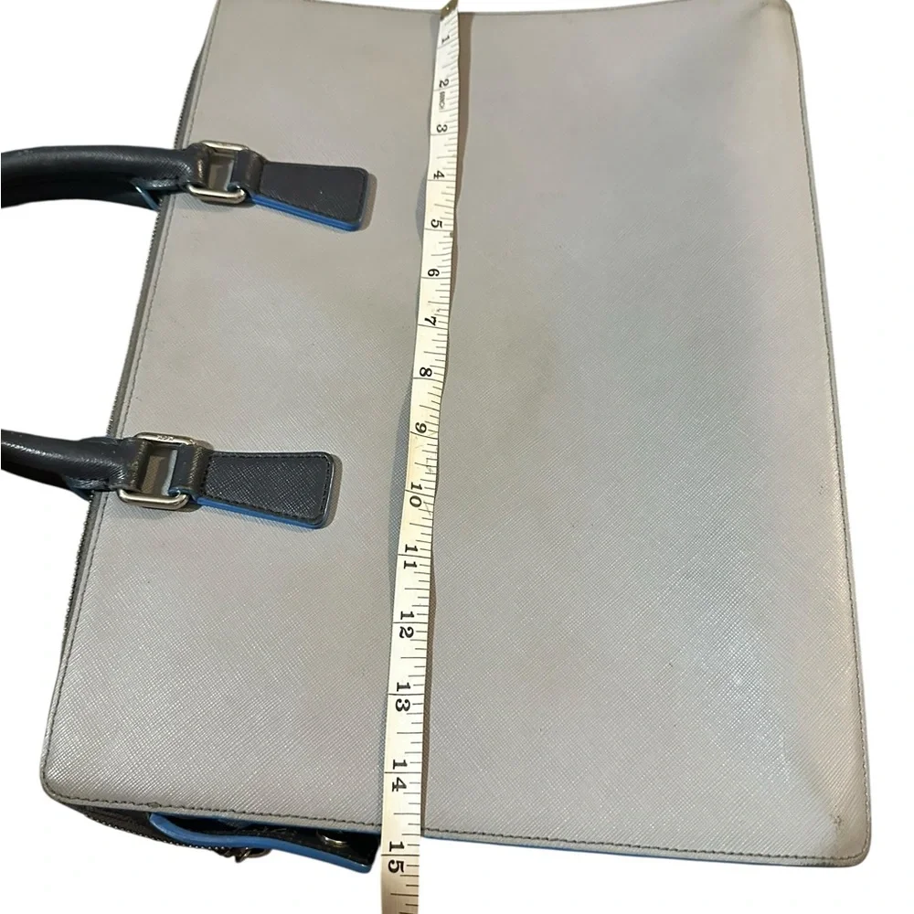 MCM SAFFIANO LEATHER LAPTOP/DOCUMENT BAG GRAY & BLUE Silver Hardware